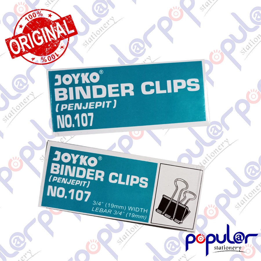 [ต่อเนื่อง 12] Joyko 107 Binder Clip / Joyko Binder Clip Paper Clip No. 107 (19 mm) Per Box (12 ชิ้น