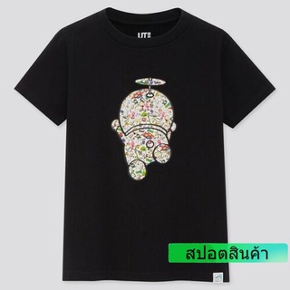 ROUND คอลูกเรือเสื้อยืดลำลองUniqlo เสื้อยืดแขนสั้น พิมพ์ลาย Doraemon ครบรอบ 50 ปี สีดํา สําหรับเด็กผู้ชายS to4XL-4XL