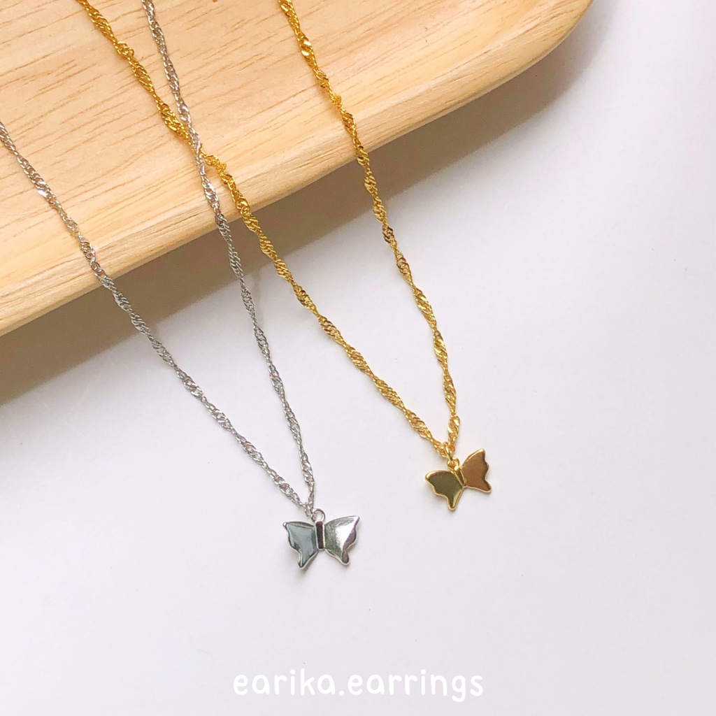 earika.earrings - beast buttie necklace สร้อยคอเงินแท้จี้ผีเสื้อ (มีให้เลือก 2 สี)  ปรับขนาดได้
