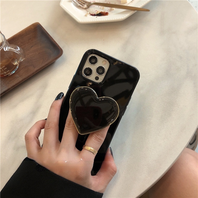 เคสโทรศัพท์มือถือ แบบนิ่ม ลายหัวใจ สีดํา สําหรับ Apple Iphone 11 12 13 8p xsmax
