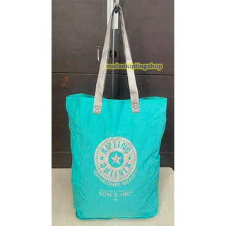 ส่งฟรีEMS ของใหม่ มีตำหนิ รอยเหลืองคราบกาว KIPLING HIP HURRAY Foldable Tote Bag - BREEZY TURQ   C