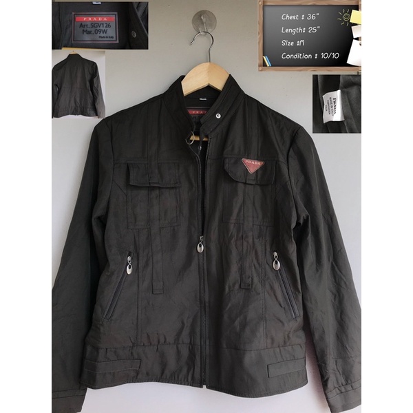 เสื้อผ้าร่ม มือสอง ผู้หญิง PRADA JACKET แท้ 💯 Made in ITALY 🇮🇹 แบรนด์ดังเมืองมิลาน สีเขียวทหาร เสื้อ
