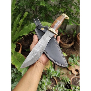 มีดดามัสกัส (Damascus knife) Alilstar (UK) มีดใบตาย มีดโบวี่ เกรดพรีเมี่ยม ด้ามไม้วอลนัท ฝังโมเสกพิน ซองหนังแท้