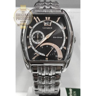 CITIZEN Eco-Drive Men’s Watch เรือนสี่เหลี่ยม สายสแตนเลส หน้าปัดสีดำ รุ่น BR0040-55E