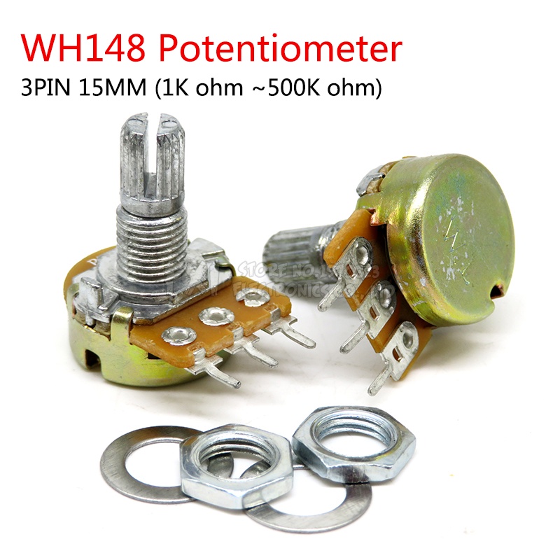 โพเทนชิโอมิเตอร์ เพลาขยายเสียงสเตอริโอ WH148 B1K B2K B5K B10K B20K B50K B100K B500K 3Pin 15 มม. 1K 2K 5K 10K 50K 100K 500K 5 ชิ้น