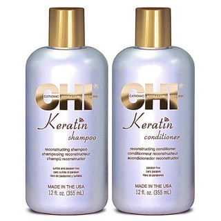 CHI KERATIN SHAMPOO + CONDITIONER 355 ML. เติมเคราตินให้เส้นผม  แชมพู+ครีมนวดผม ราคาดีดี๊