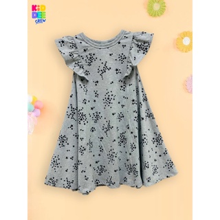 KiddeeCrew ชุดกระโปรงระบายแขน ลายดวงดาว สีเทา Star print dress in gray เหมาะสำหรับอายุ 2-10 ปี