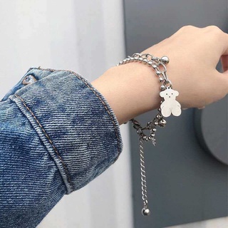 ※ดีลจํากัด※ สร้อยข้อมือ จี้รูปหมี สองชั้น กลวง เครื่องประดับแฟชั่น สไตล์เกาหลี สําหรับผู้หญิง