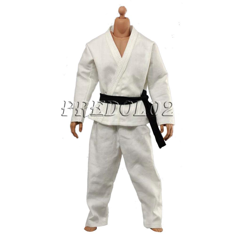 1/6 scale judo gi เสื้อผ้าสีขาว bruce lee kung fu ชุดบอดี้สูทสําหรับ 12 ชิ้น