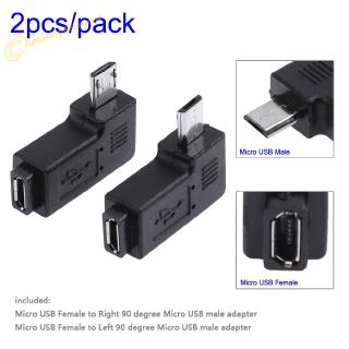 ro 2 ชิ้น 90 องศา micro usb female to micro usb male อะแดปเตอร์เชื่อมต่อสายเคเบิ้ล