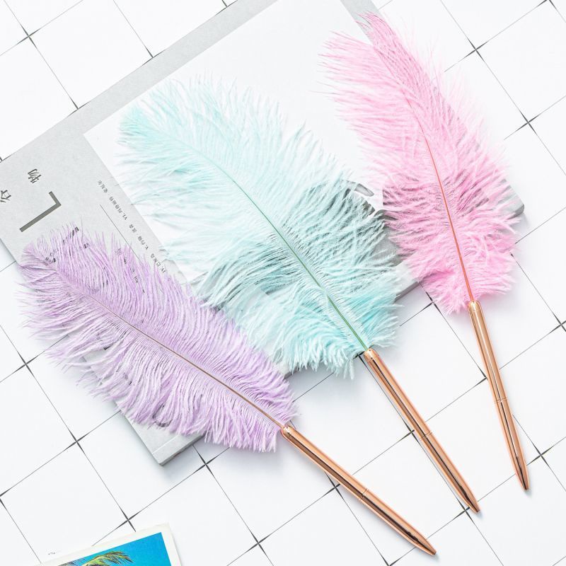 พร้อมส่ง ปากกาลูกลื่น ขนนก โลหะ สร้างสรรค์ เครื่องเขียนสํานักงาน โรงเรียน ของขวัญ 2 ชิ้น