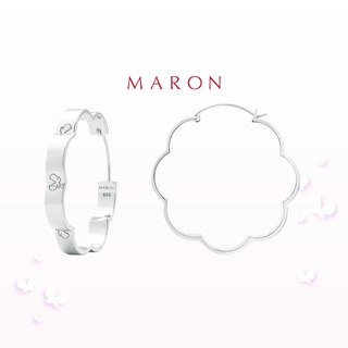 MARON - Happy Lining Hoop Earring ต่างหูห่วง เงินแท้925 ชุบ White Gold