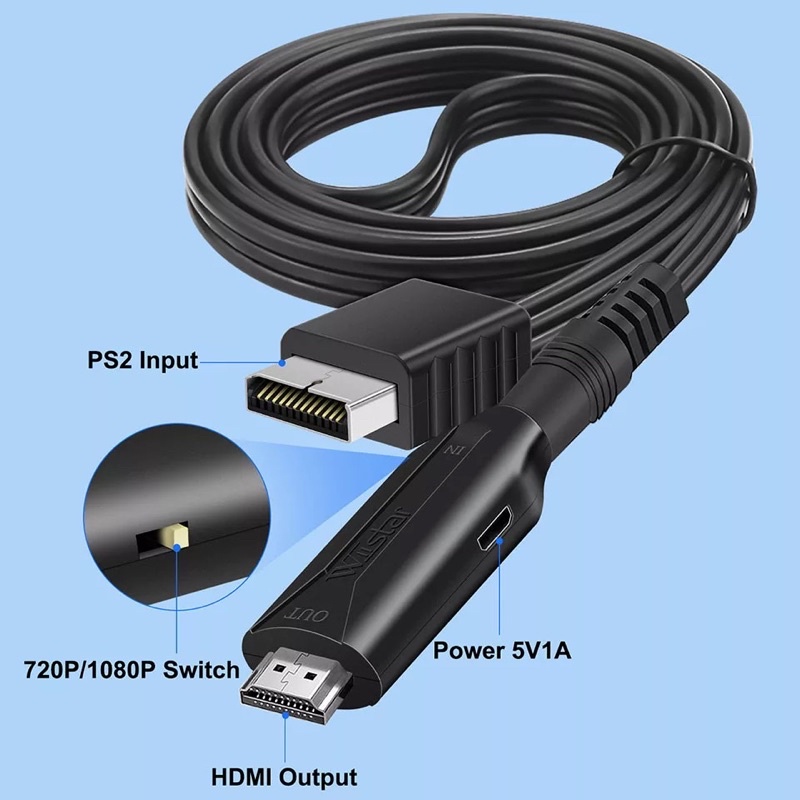 1080P PS2 HDMI Compatibale เสียงสนับสนุนสำหรับ PS 1/2จอแสดงผลโหมดสำหรับ HDTV PC full HD อะแดปเตอร์สายเคเบิล