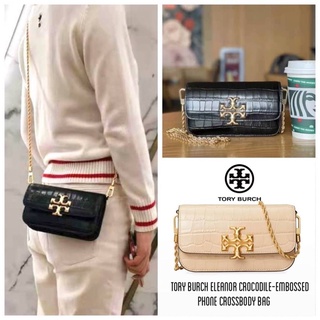 Tory Burch Eleanor Crocodile-Embossed Phone Crossbody Bag