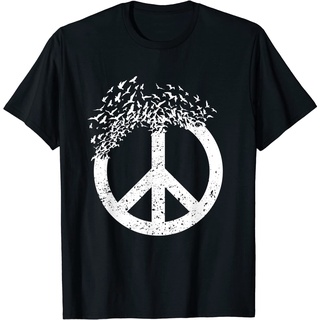 เสื้อยืดผ้าฝ้ายพรีเมี่ยม เสื้อยืด พิมพ์ลาย Dove Birds Peace Sign Doves 70s สไตล์เรโทร สําหรับผู้ใหญ่