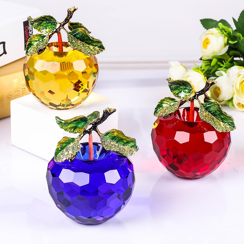80 มม.คริสตัล Facted Apple Paperweight ตัดเคลือบผลไม้ Figurine แก้วตกแต่งบ้านงานแต่งงานสะสมคริสต์มาส