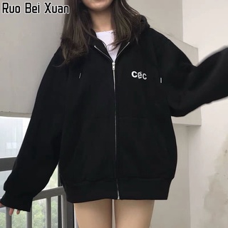 Ruo Bei Xuan เสื้อแจ็คเก็ตสตรีใหม่เกาหลีบางพิมพ์เสื้อคาร์ดิแกนมีฮู้ดแจ็คเก็ต