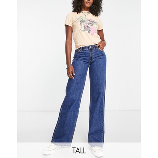 งานแท้ ยีนส์ แบรนด์ Only รุ่น Tall Chris low rise wide leg jeans สี mid blue ทรงขากระบอก เอวกลางประมาณสะดือ ทรงขาสวย