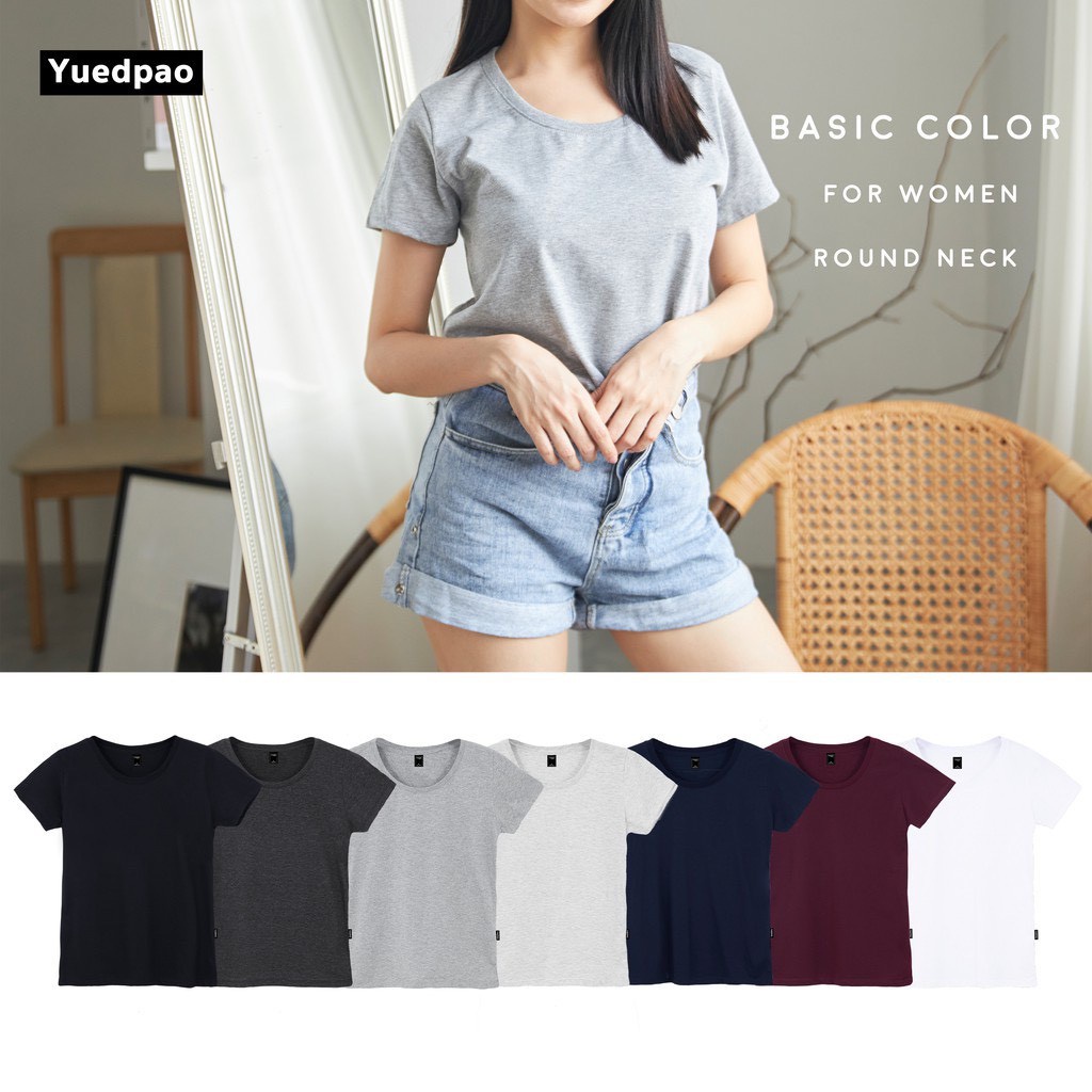 yuedpao ยืดเปล่า yuedpao Yuedpao เสื้อยืดผู้หญิงคอกลม ทรงเข้ารูป ไม่ย้วย ไม่หด ไม่ต้องรีด ใส่สบาย ba