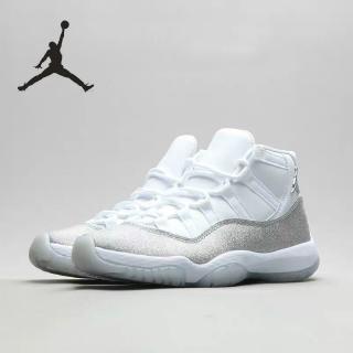 Air Jordan 11 AJ11 รองเท้าบาสเก็ตบอล กลิตเตอร์ สีเงิน สําหรับผู้หญิง AR0715-100