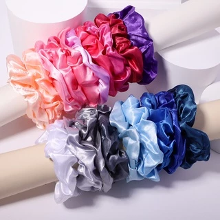 1 ชิ้น 4 นิ้ว ผู้หญิง หลากสี ผ้าไหม Scrunchie ยืดหยุ่น แฮนด์เมด ที่คาดผมหางม้า ที่คาดผม อุปกรณ์ผม