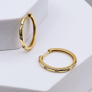 Slim 18K Gold Plated Huggie Hoops With Dainty CZ Gems, Minimalist Hoop Earrings | ต่างหูห่วง เงิน 925 ชุบทองแท้ 18กะรัต