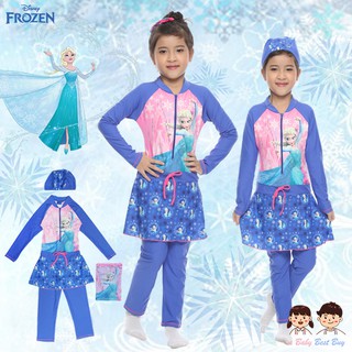 เฉพาะไซส์ XS ชุดว่ายน้ำเด็กผู้หญิง Disney Frozen สีน้ำเงิน บอดี้สูทเสื้อแขนยาว กระโปรงกางเกงขายาว