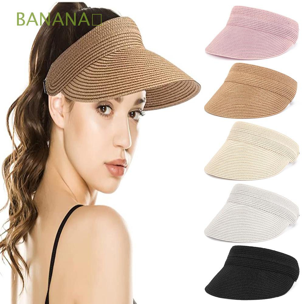 BANANA Summer Women Wide Brim Hat Beach UV Protective Sun Visor Hat ...