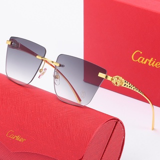 Cartier แว่นตากันแดดแฟชั่น คลาสสิก ลายหัวเสือดาว UV400 สําหรับผู้ชาย และผู้หญิง