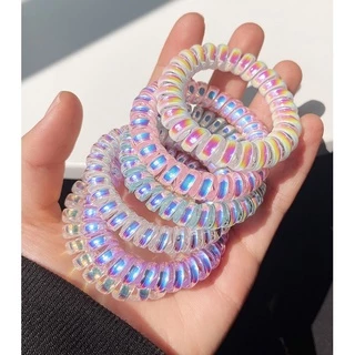 ยางรัดเกลียวสี Hologram สีสวยแวววาว เล่นแสง ยืดได้เยอะ ก่อนยืดขนาด 5.5cm. ยางรัดผม ยางมัดผม