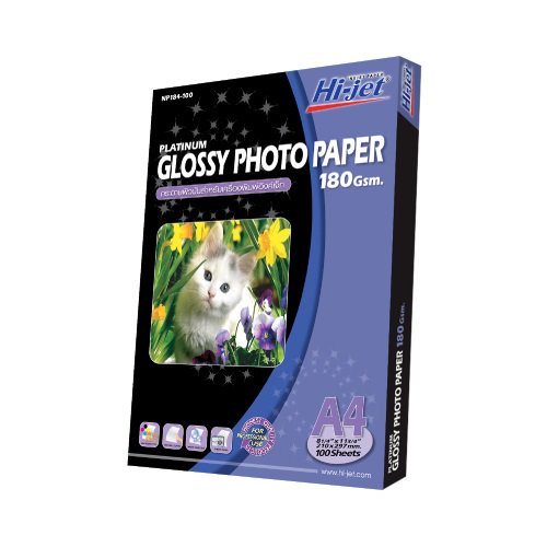 ซื้อ Hi-jet กระดาษโฟโต้ ผิวมัน Inkjet Platinum Glossy Photo Paper 180 แกรม A4 100 แผ่น