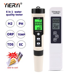 YIERYI ใหม่ 6 in 1 H2 / PH / ORP / TEMP TDS EC Meter เครื่องทดสอบคุณภาพน้ำแบบดิจิตอลสำหรับสระว่ายน้ำน้ำดื่มพิพิธภัณฑ์สัตว์น้ำ