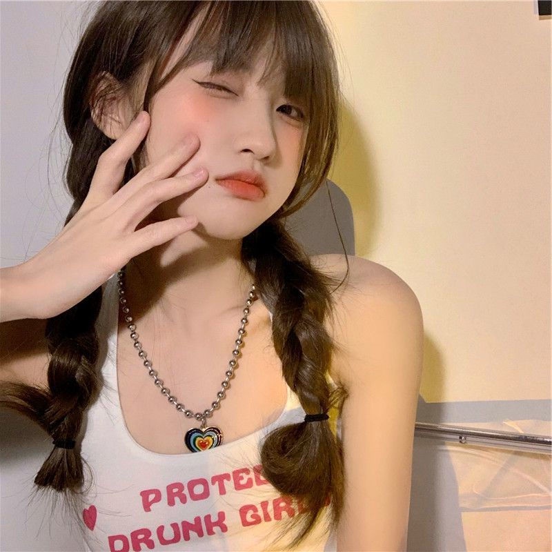 In summer, the new Korean style short t-shirt shows the navel, the girl wears a vest inside, and the girl designs ins with a spicy top hanging from her neck. #6