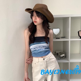 Bay- เสื้อครอปท็อป เกาะอก สีพื้น แฟชั่นฤดูร้อน สําหรับผู้หญิง ใส่ไปคลับ ปาร์ตี้