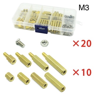 ชุดน็อตสกรู เสาหกเหลี่ยม สีทอง120 Boxed M3 Stainless Steel Screw Nuts Brass Hexagon Copper