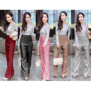 TW8001 Jumpsuit ชุดจั้มสูทต่อลูกไม้ โทนสีพื้นเรียบๆ