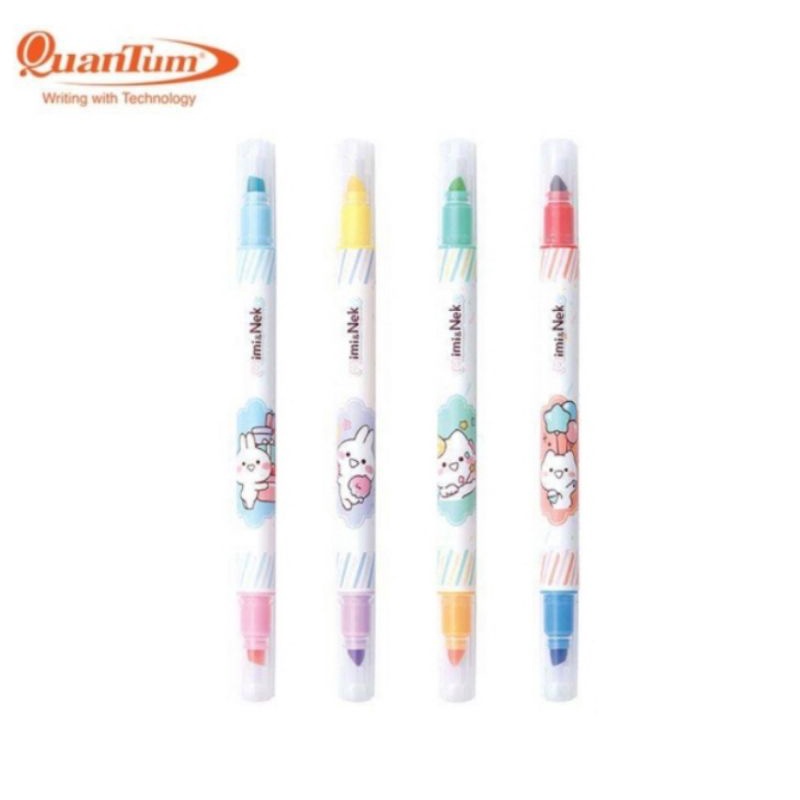 Quantum ควอนตั้ม มิมิเนโกะ QH790 ปากกาเน้นข้อความ 2 หัว ปากกาไฮไลท์ ชุด 2 ด้าม