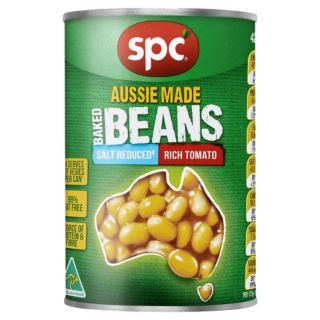 ถูกที่สุด✅  SPC ถั่วขาวในซอสมะเขือเทศ ขนาด 425กรัม AUSSIE MADE BAKED BEAN SALT REDUCED RICH TOMATO อาหารกระป๋อง