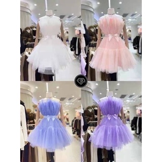 re stock 🖍️พร้อมส่ง🍭 8color🍬 S-XL 🧁🚩 ถ่ายจากสินค้าจริง 🚩Joyfunear Bow Front Layered Tube Tulle Dress 🍬p