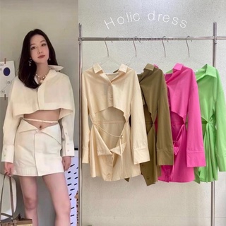 New arrival!! Holic dress🔥(430฿ฟรีส่ง) เดรสเชิ้ตแขนยาวผ้าคอตตอนลินินที่สวยแซ่บสุด ดีเทลเว้าเอวด้านหน้า มีสายเข็มขัดคาด