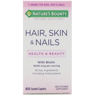 Natures Bounty, Hair, Skin &amp; Nails, 60 Coated Caplets ผม ผิว เล็บ