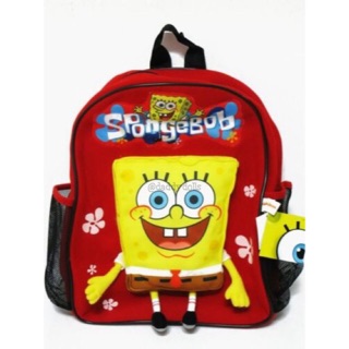 กระเป๋าเป้ ติดตัว SpongeBob สปอนจ์บ๊อบ ลายดอกไม้ สีแดง 15นิ้ว