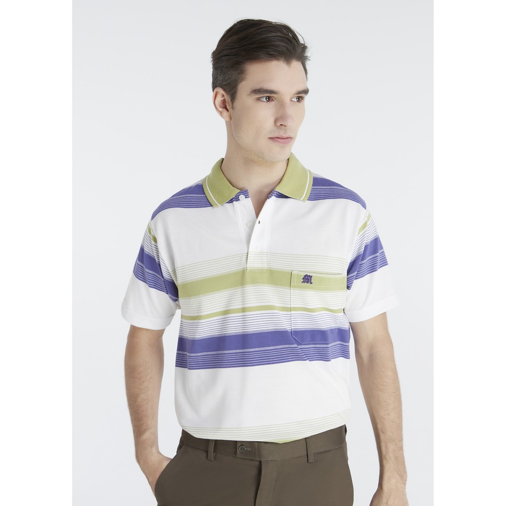 เสื้อโปโลแขนสั้นผู้ชายมีกระเป๋า Maximo Dente คอปก ลายริ้ว คลาสสิค สไตล์ยุโรป สำหรับผู้ใหญ่ รุ่น CV-72-3