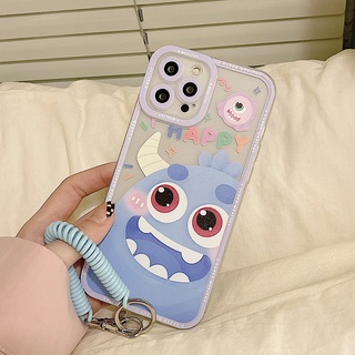 เคสโทรศัพท์มือถือ ลายการ์ตูนมอนสเตอร์ตัวเล็ก พร้อมสายคล้อง สําหรับ Apple Iphone 14plus 13mini 11 12pro 678plus xsmax xr