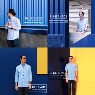 BLUE SHADE  เสื้อเชิ้ต คอจีน Oxford สีฟ้า