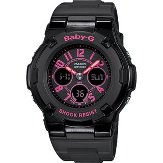 Casio baby-G นาฬิกาสำหรับผู้หญิง BGA-117-1B1DR สายยางสีดำ/ชมพู