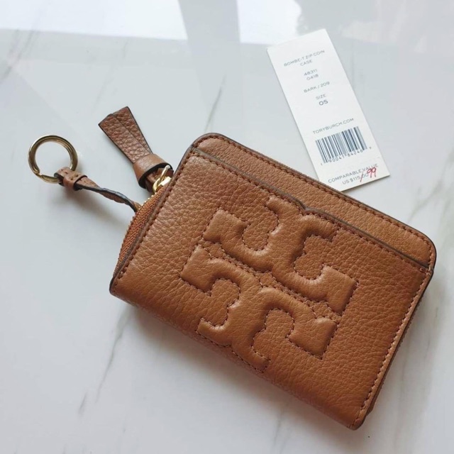 กระเป๋าสตางค์ 🤎Tory Burch Bombe T Leather Zip Coin Case แท้💯% ส่งฟรี✅