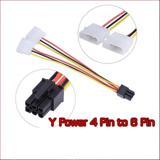 สายแปลง Power 4 Pin x 2 to 6 Pin โมเล็กซ์ อะแดปเตอร์ 6 Pin Pci Express Male To Dual LP4 4 Pin Molex IDEr ความยาว 15 ซม