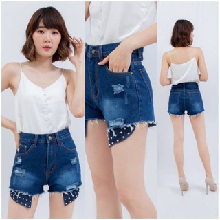 WOW Jeans: ยีนส์ขาสั้น denim hotpants แต่งขาด กระเป๋าแล๊ป ปังมาก.. มี​2​สี​ ยีนส์เข้ม​ ยีนส์ซีด 4ไซส์ S25 M27 L29 XL31