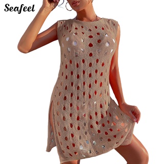 Seafeel ชุดเดรสคลุมชุดว่ายน้ํา บิกินี่ ระบายอากาศ ฉลุลาย วันไซซ์